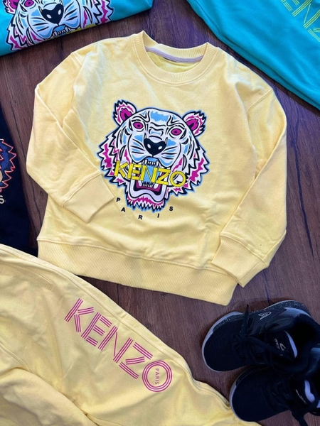 Bộ nỉ dài tay Kenzo con hổ 3 màu đen, xanh, vàng