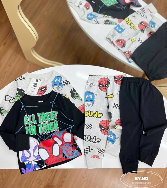 Set 2 bộ cotton dài tay Marvel Spiderman đen, xám