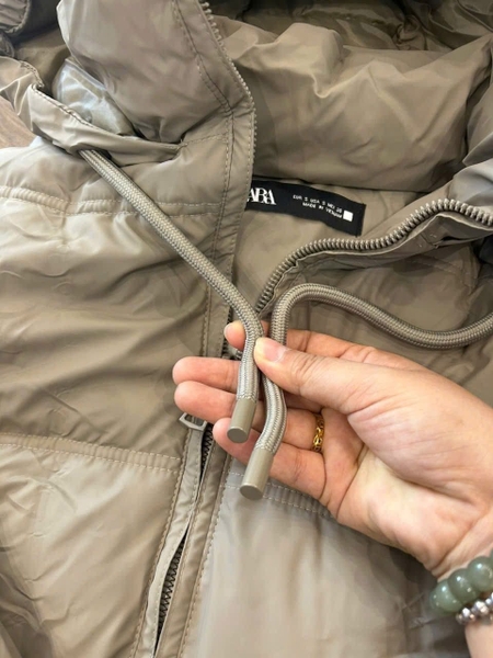 Áo khoác phao Zara dáng ngắn có mũ 4 màu ghi đậm, ghi nhạt,