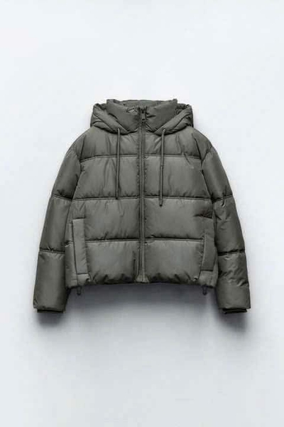 Áo khoác phao Zara dáng ngắn có mũ 4 màu ghi đậm, ghi nhạt,