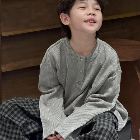 Áo dài tay basic cổ henley 2 màu đen, ghi