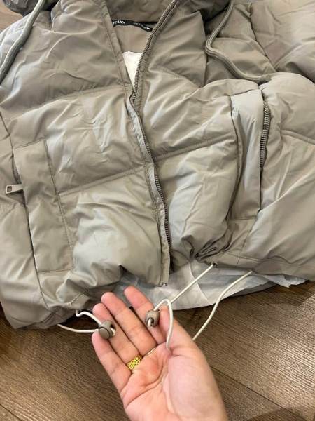 Áo khoác phao Zara dáng ngắn có mũ 4 màu ghi đậm, ghi nhạt,