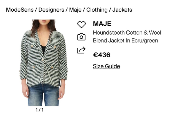 Áo khoác Maje blazer tweed xanh lá khuy vàng