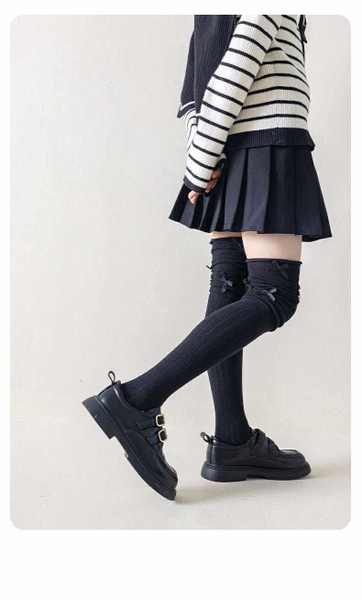 Set 3 đôi tất đùi đính nơ 3 màu trắng, ghi, đen