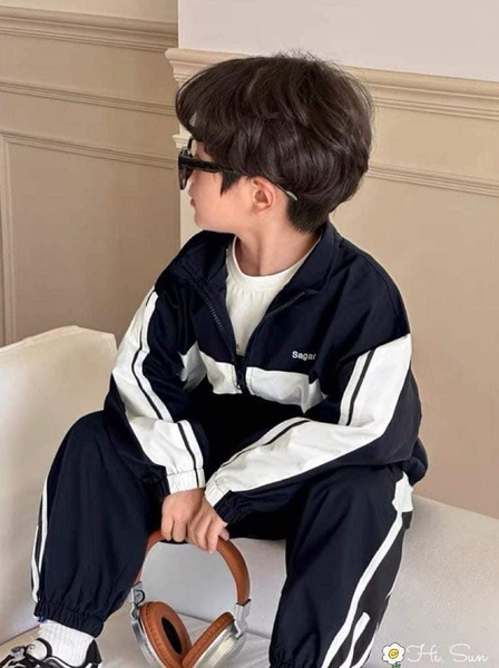 Set bộ gió phối sọc trắng bé trai size đại Hi.Sun