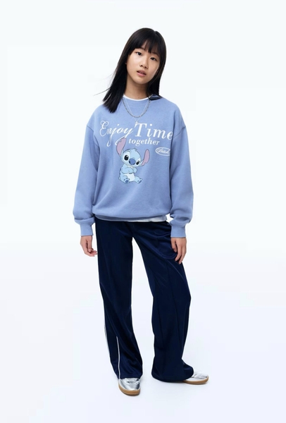 Áo nỉ bông H&M STITCH ENJOY TIME TOGETHER màu xanh