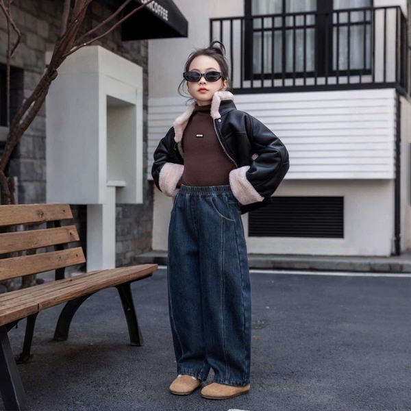 Quần jeans lót lông dáng suông cho bé
