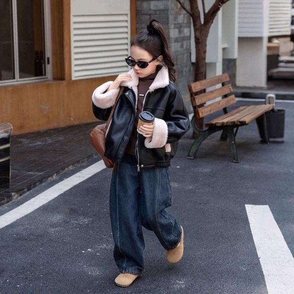 Quần jeans lót lông dáng suông cho bé