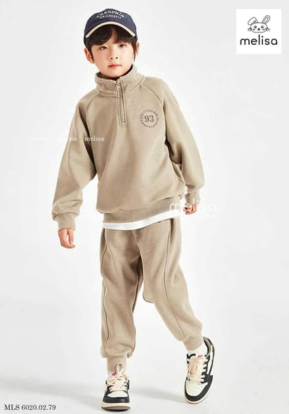 Bộ nỉ Melisa 93 dài tay cổ kéo khoá 3 màu rêu, be, navy