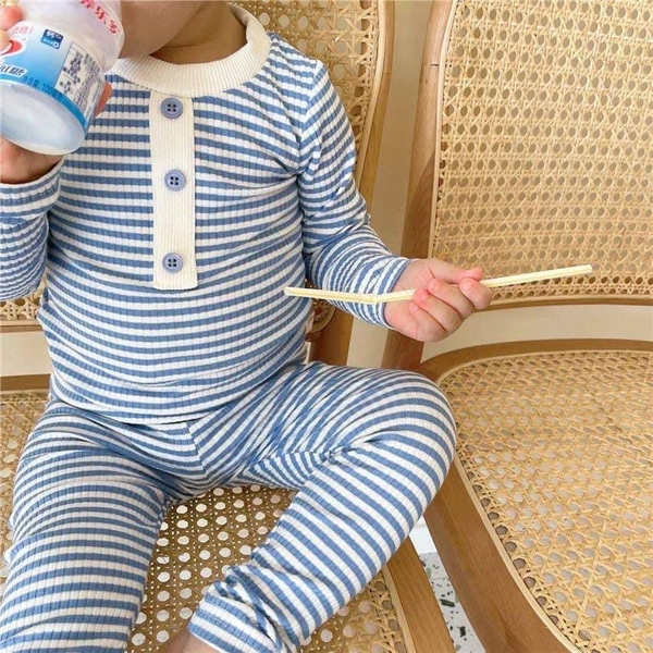 Bộ dài tay kẻ ngang 3 cúc 5 màu hồng, tím, vàng, xanh, đen