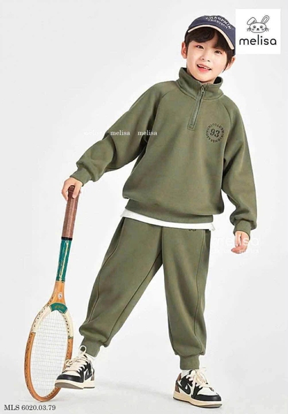 Bộ nỉ Melisa 93 dài tay cổ kéo khoá 3 màu rêu, be, navy