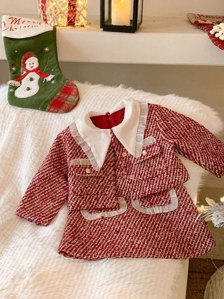 Set váy dạ TWEED nhũ đỏ bé gái