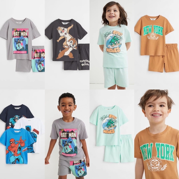 Bộ cotton cộc tay H&M bé trai nhiều mẫu Spiderman, Chipmunk,... hè 2023