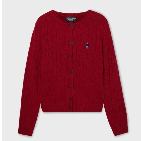 Áo len cardigan Who.a.u đỏ cài cúc cổ tròn