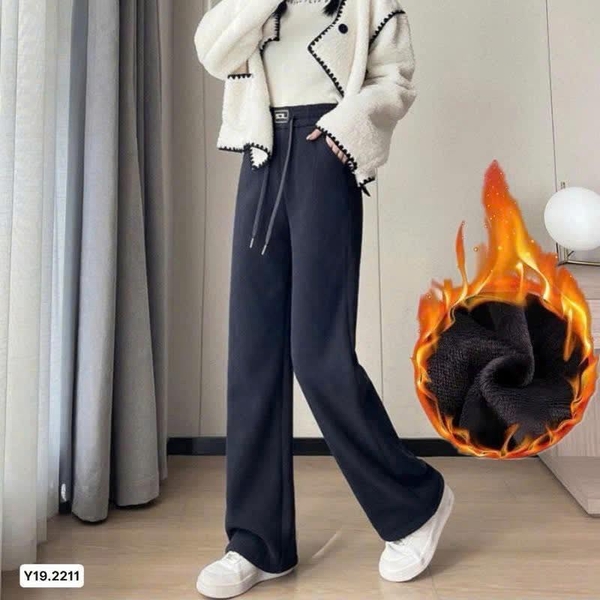 Quần suông nhung tăm lót lông cho nữ 3 màu đen, be, xám