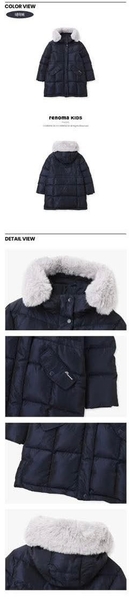 Áo phao Renoma dáng dài mũ lông xanh navy