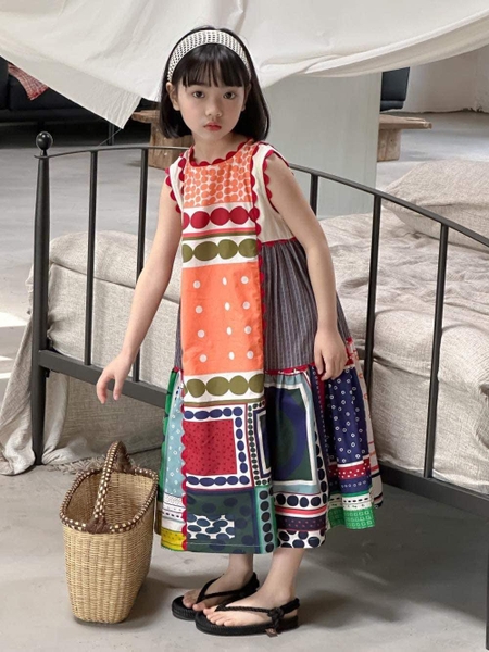 Váy vintage retro sắc màu chất thô sát nách