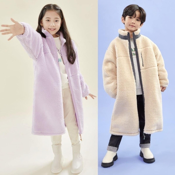 Áo khoác lông bông hãng Topten Kids dáng dài 4 màu: trắng, be, xanh lá, tím