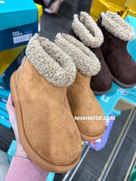 Boot da lộn lót lông hai màu nâu đậm, nâu nhạt cho bé