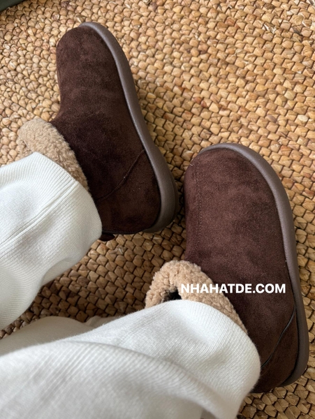 Boot da lộn lót lông hai màu nâu đậm, nâu nhạt cho bé