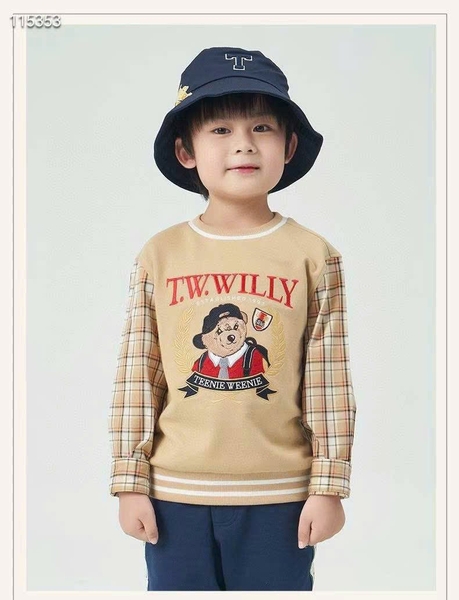 Áo nỉ Teenie Weenie thêu gấu màu nâu tay phối caro