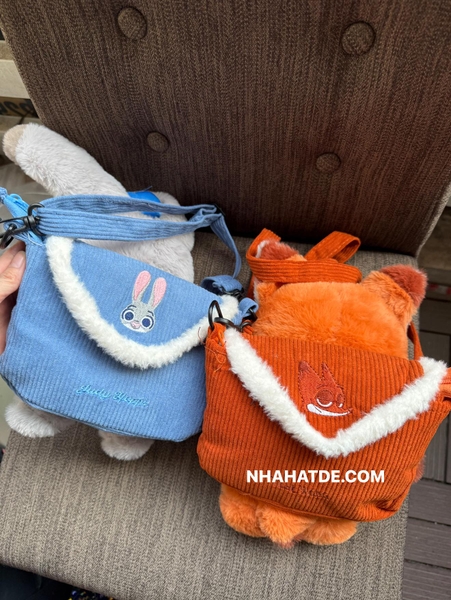 Túi đeo chéo gấu bông Zootopia 2 mẫu Thỏ xanh Judy và Cáo cam Nick