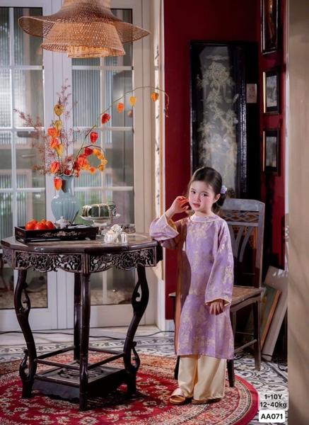 Áo dài phượng tiên tím ánh kim cho BÉ lụa gấm tơ tằm