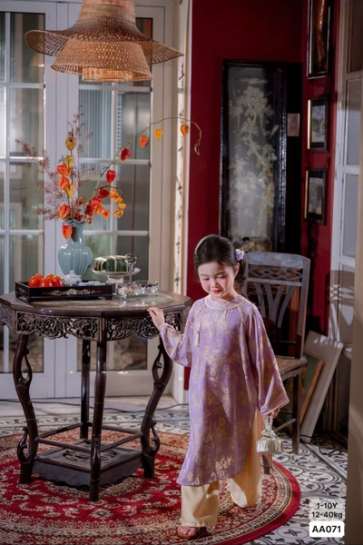 Áo dài phượng tiên tím ánh kim cho BÉ lụa gấm tơ tằm