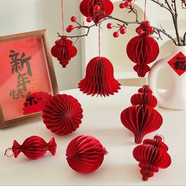 Set 10 đèn lồng giấy màu đỏ