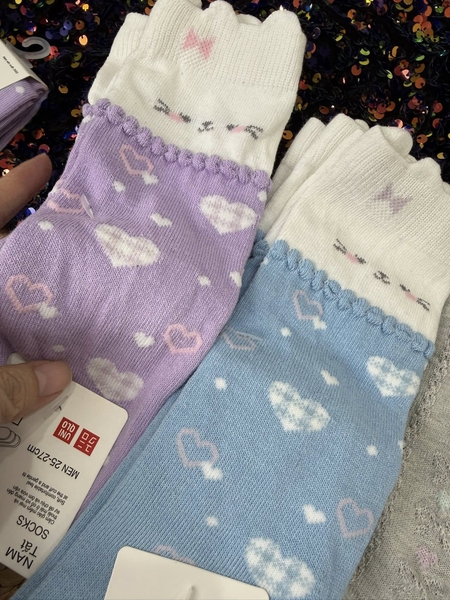 Set 2 đôi tất Uniqlo dài cao cổ nhiều mẫu đen, ghi, trắng, xanh, tím trái tim