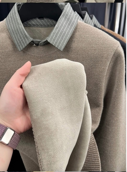 Áo len nam đính cổ sơ mi thêu ngựa 4 màu đen, be, xanh, nâu