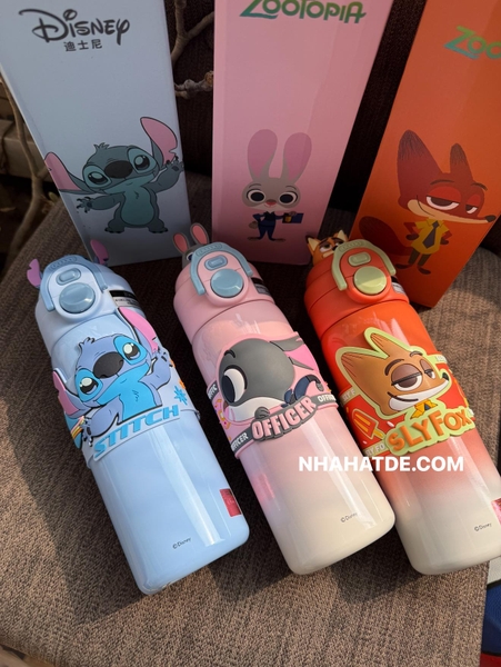Bình nước giữ nhiệt Zootopia 3 mẫu Cáo, Thỏ, Stitch 500ml