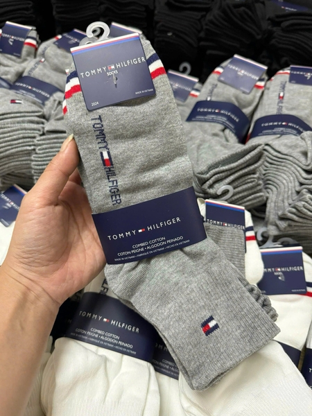 Set 2 đôi tất Tommy 4 màu ghi nhạt, đen, trắng, ghi đậm