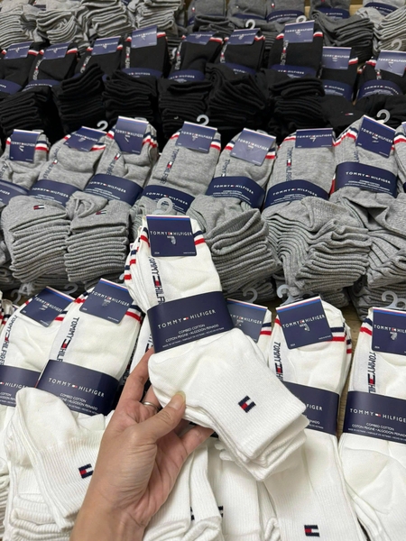 Set 2 đôi tất Tommy 4 màu ghi nhạt, đen, trắng, ghi đậm