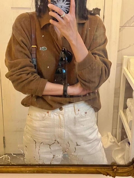 Áo len polo Lacoste NÂU cho nữ