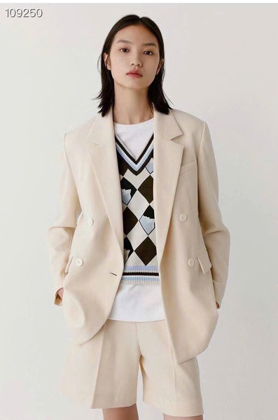 Áo vest blazer 2 màu xanh và trắng ICICLE