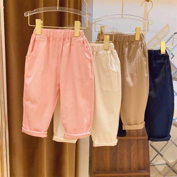 Quần kaki bé gái dáng suông ống rộng 4 màu trắng, hồng, nâu, đen