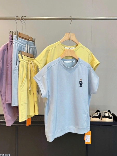 Bộ cộc tay Hone Baby thêu gấu 5 màu tím, vàng, xanh, đen, trắng cho nữ