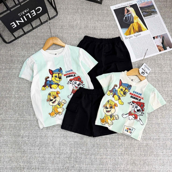 Bộ cộc tay PAW PATROL áo xanh quần kaki đen