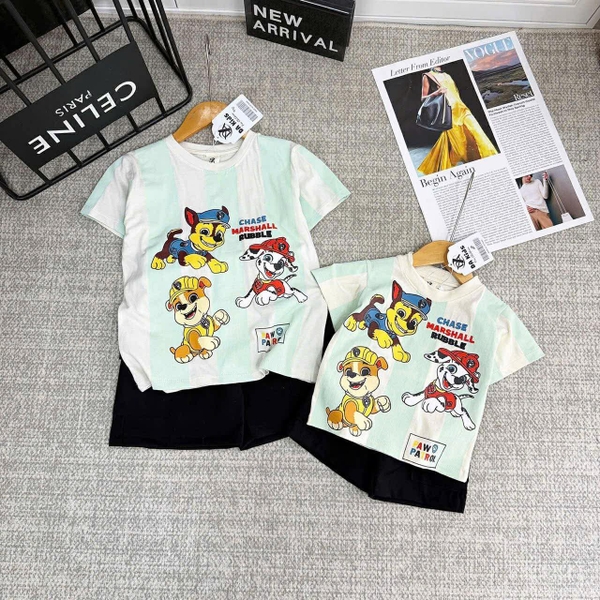 Bộ cộc tay PAW PATROL áo xanh quần kaki đen