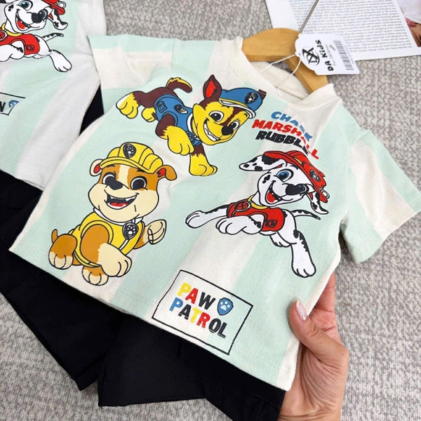 Bộ cộc tay PAW PATROL áo xanh quần kaki đen