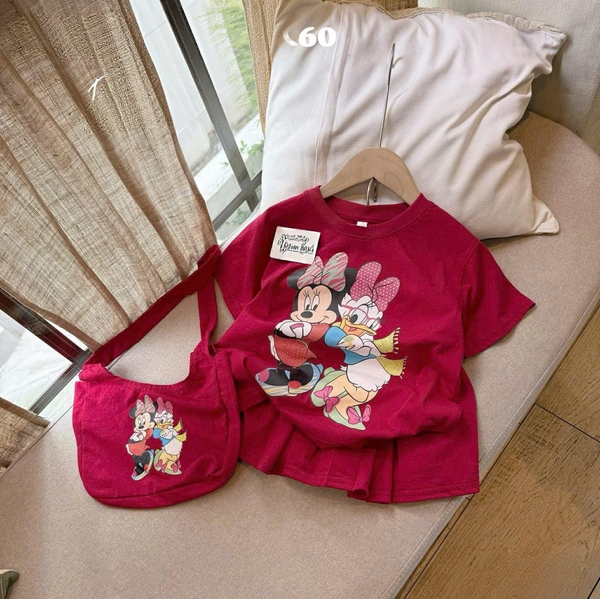 Bộ cộc tay chân váy Minnie Daisy kèm túi 2 màu đỏ và ghi