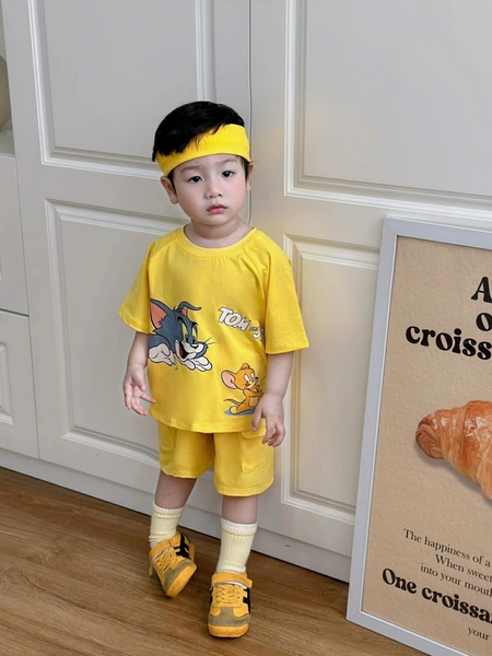 Set 2 bộ cộc tay Tom Jerry màu xám, vàng bé trai