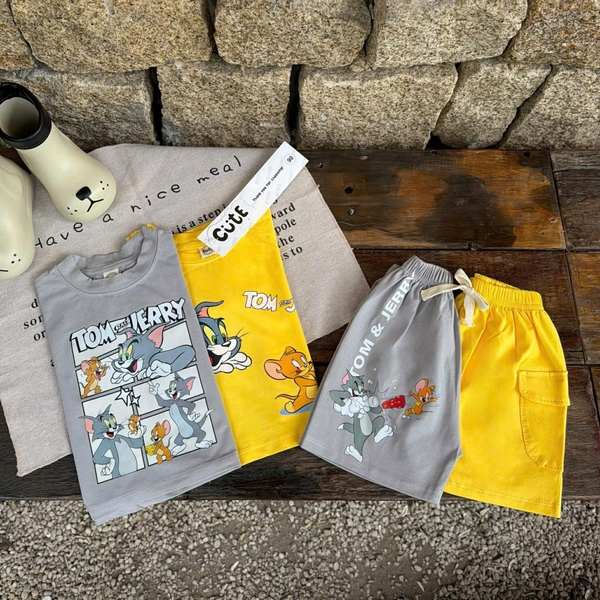 Set 2 bộ cộc tay Tom Jerry màu xám, vàng bé trai