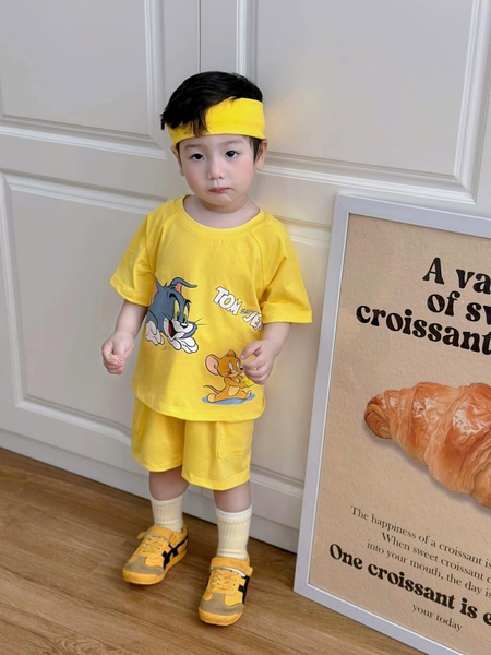 Set 2 bộ cộc tay Tom Jerry màu xám, vàng bé trai