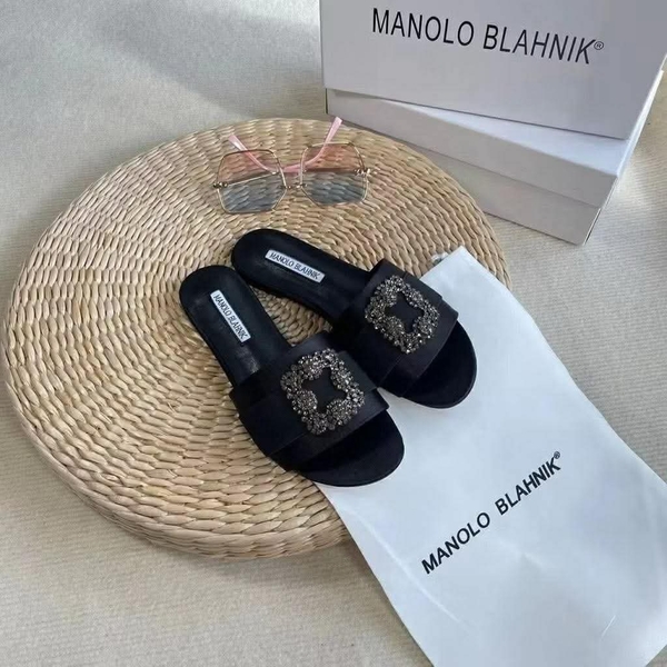 Dép lê Manolo blahnik 2 màu đen, be cho nữ