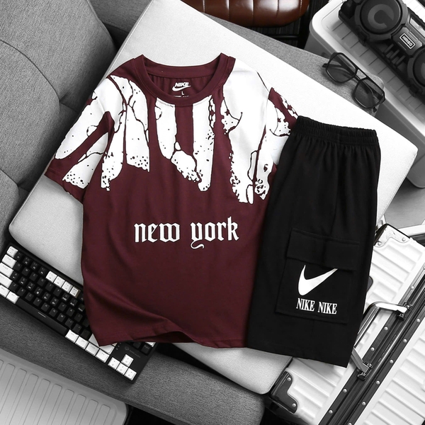Bộ cộc tay loang New York Nike nhiều màu quần sooc đen