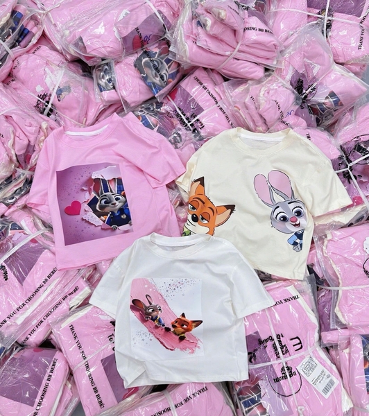 Set 3 áo phông cộc tay Zootopia bé gái trắng, be, hồng
