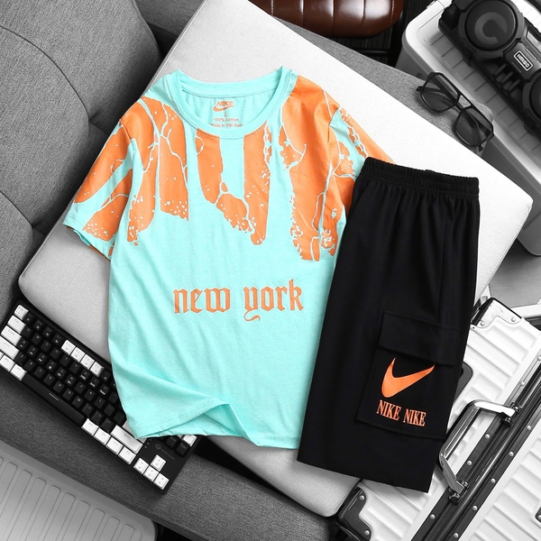 Bộ cộc tay loang New York Nike nhiều màu quần sooc đen