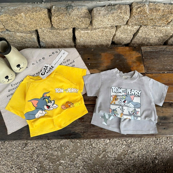 Set 2 bộ cộc tay Tom Jerry màu xám, vàng bé trai